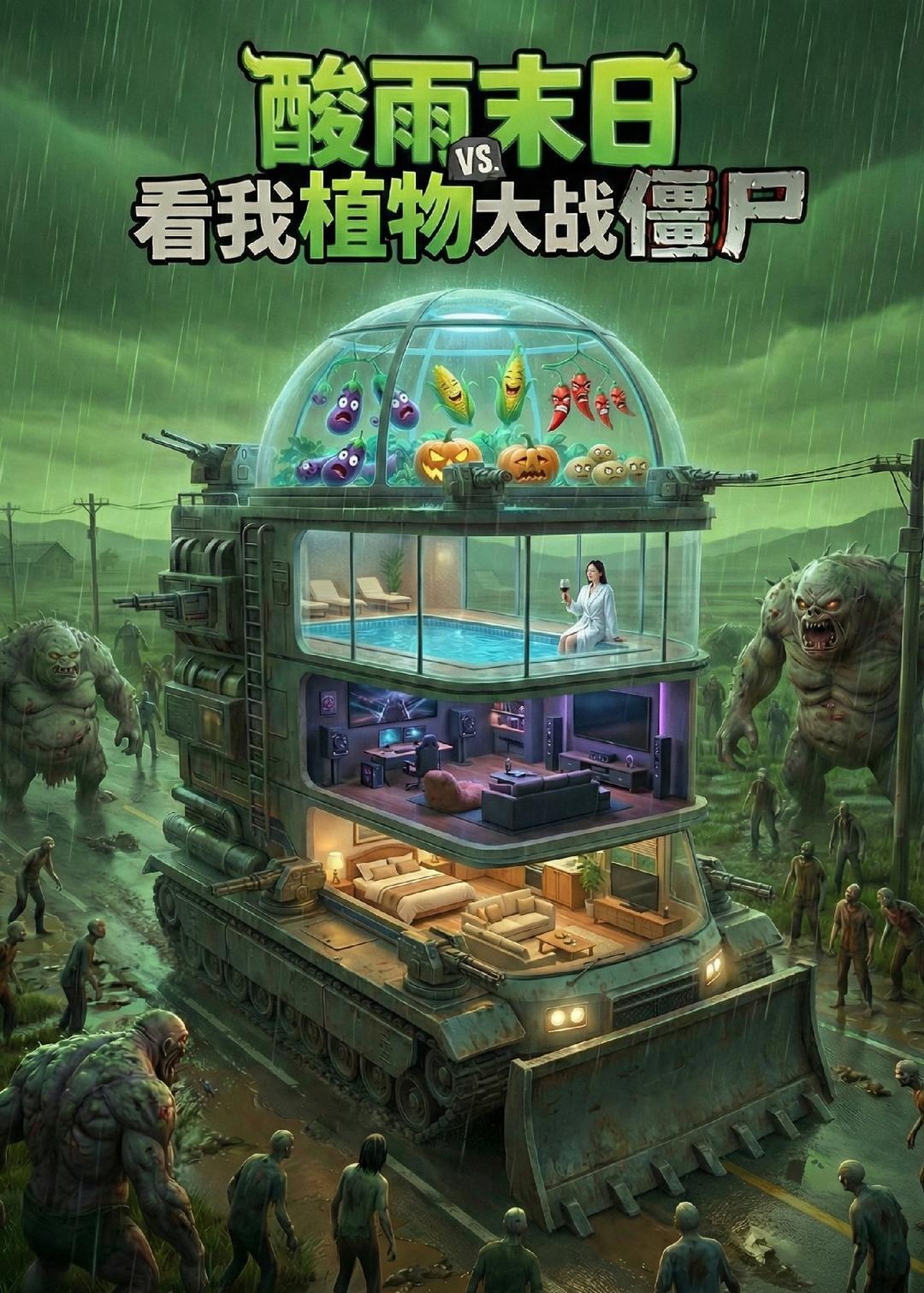 短剧《酸雨末日看我植物大战僵尸$AI短剧》